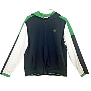 Calvin Klein Full Zip Hoodie Color Block Green Navy White Mens XL‎  RN36543